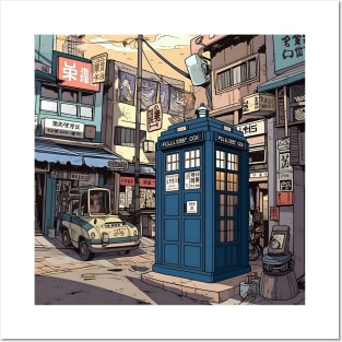 Illustration of tardis in Japan in city Posters and Art